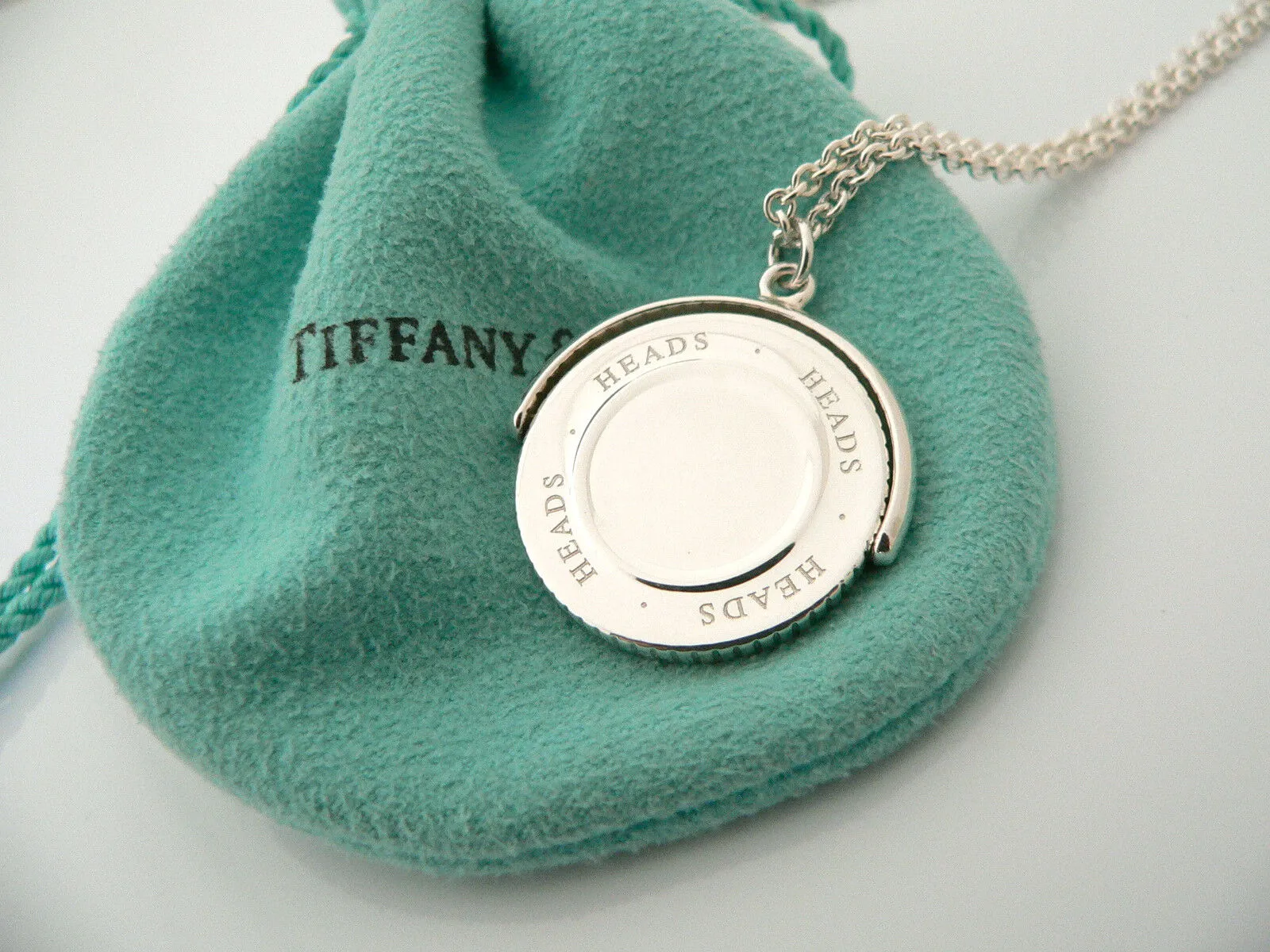 Tiffany & Co Heads Tails Necklace Coin Flip  Pendant Charm Chain Love Gift Pouch