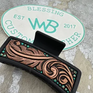 Tooled Leather Hair Clip #33