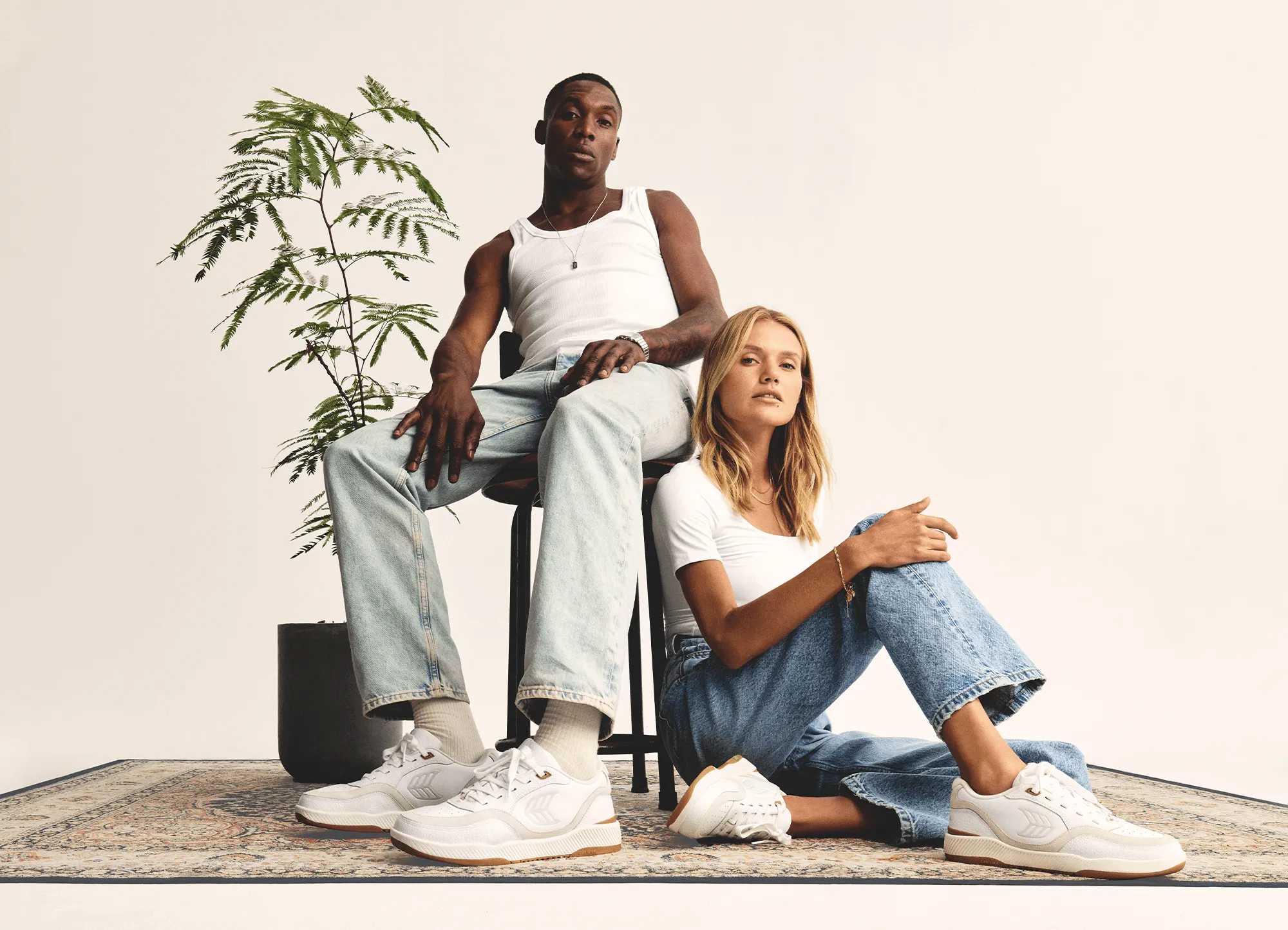 UBA Beige Leather Natural Logo Sneaker Men