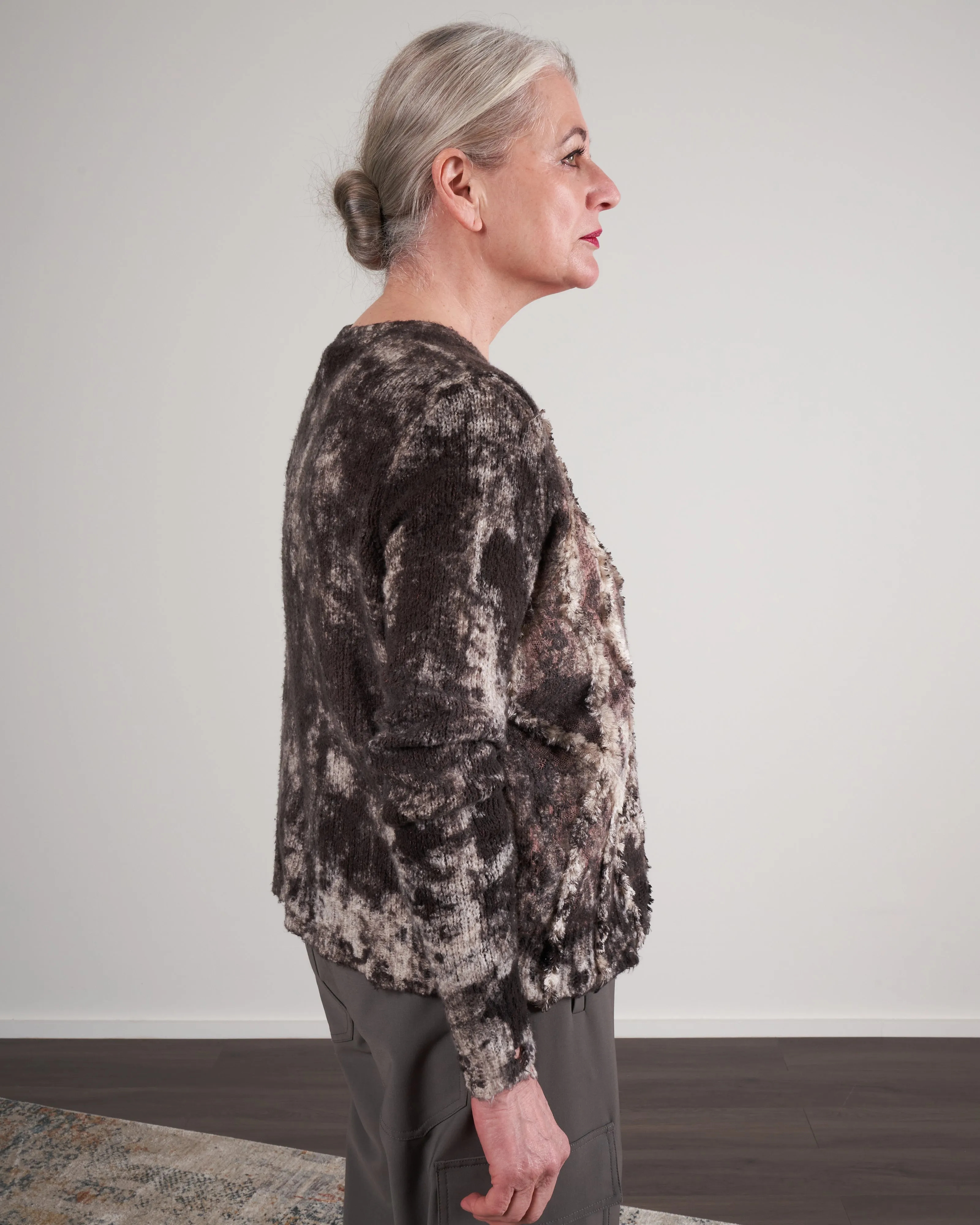 v neck brushed cotton cardigan with destroyed edges and embroidery - carruba