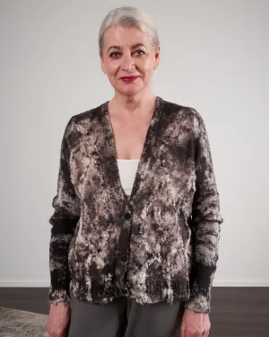 v neck brushed cotton cardigan with destroyed edges and embroidery - carruba