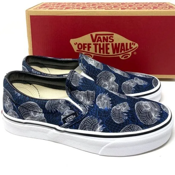 VANS Women Size VN0A33TB9IB Classic Slip On Wireframe Skull Black Canvas Sneaker