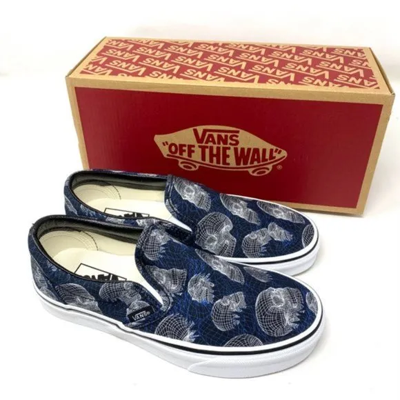 VANS Women Size VN0A33TB9IB Classic Slip On Wireframe Skull Black Canvas Sneaker