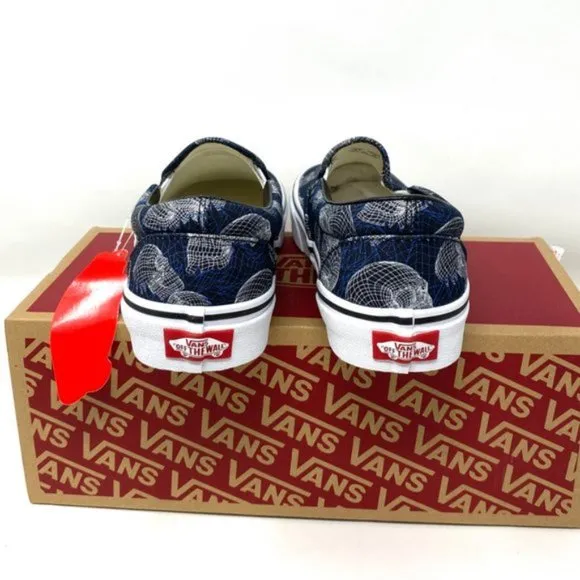 VANS Women Size VN0A33TB9IB Classic Slip On Wireframe Skull Black Canvas Sneaker