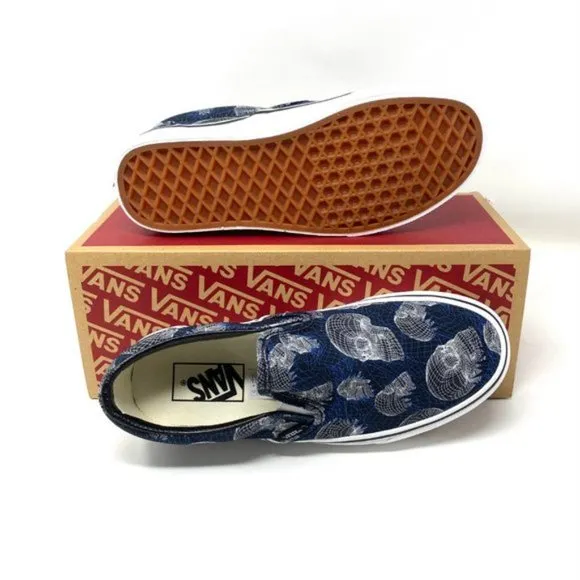 VANS Women Size VN0A33TB9IB Classic Slip On Wireframe Skull Black Canvas Sneaker