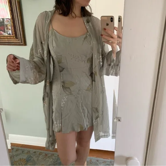 Victoria's Secret Silk Slip Nightgown and Robe Set M/L