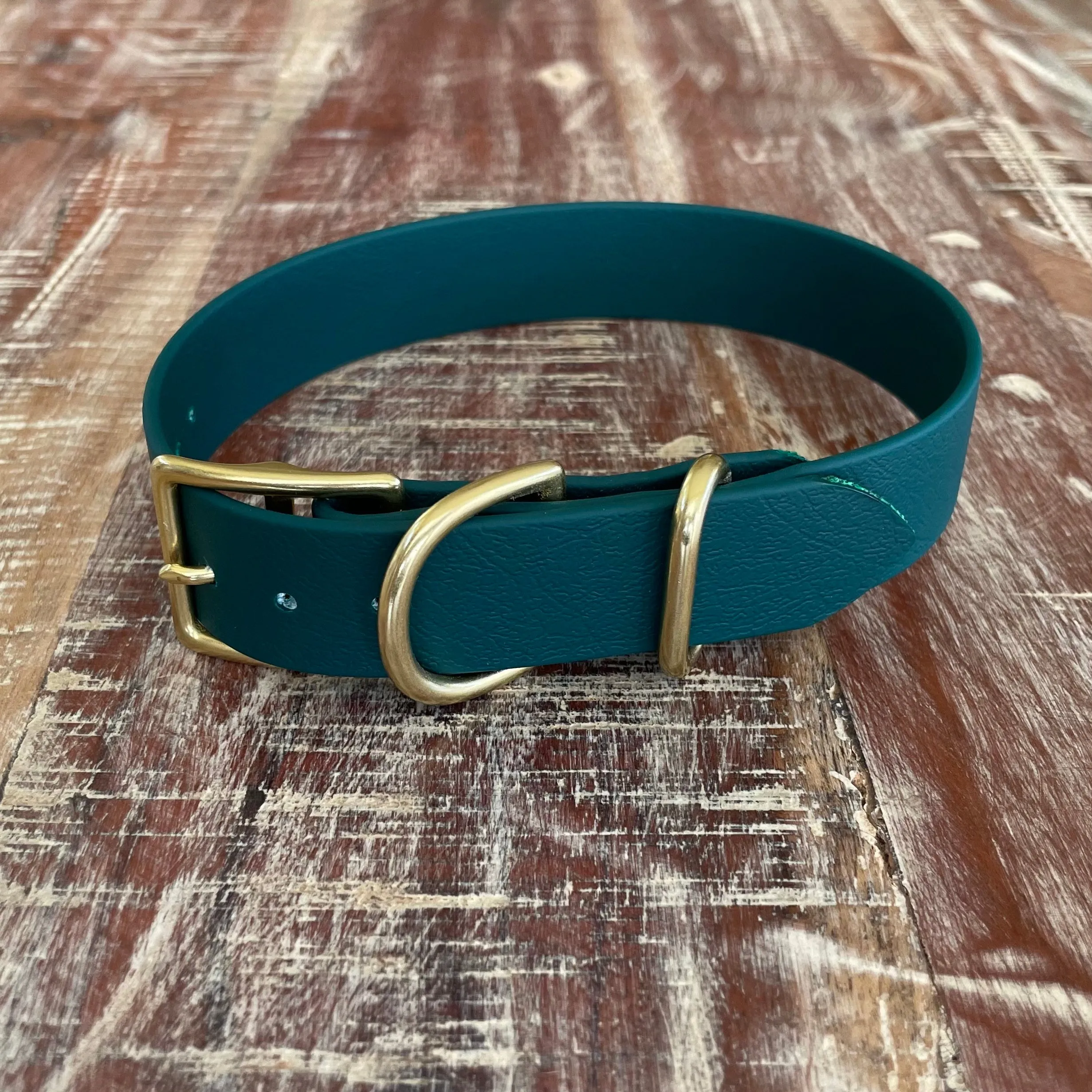 Waterproof Buckle Collar : Forest   Brass