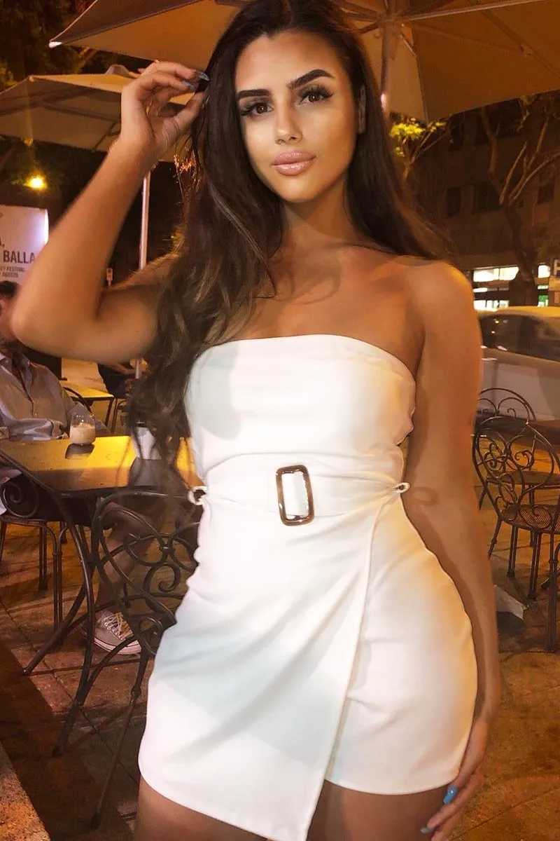 White Bandeau Belted Playsuit - Malie