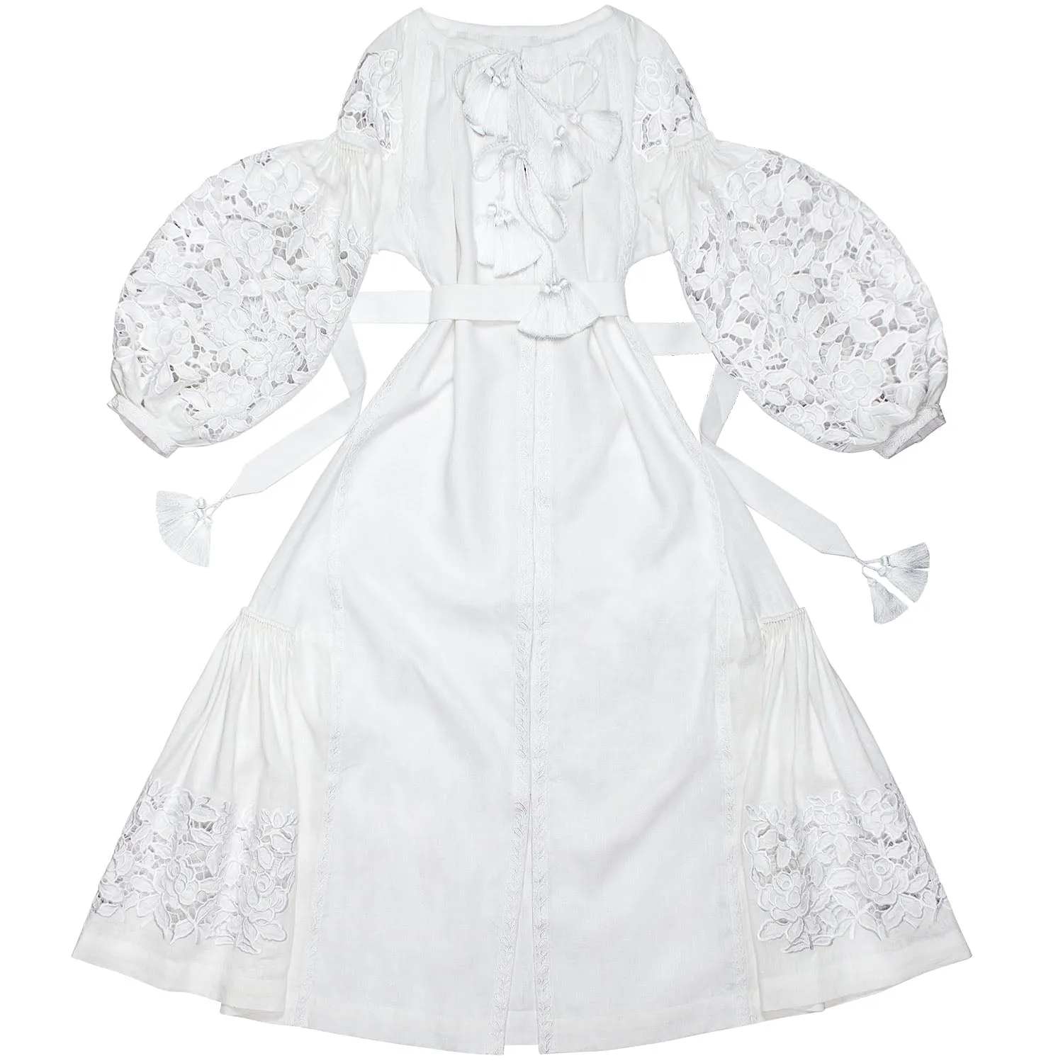 White cut-embroidered dress with roses