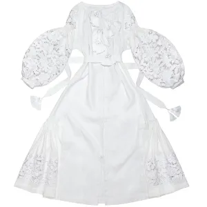 White cut-embroidered dress with roses