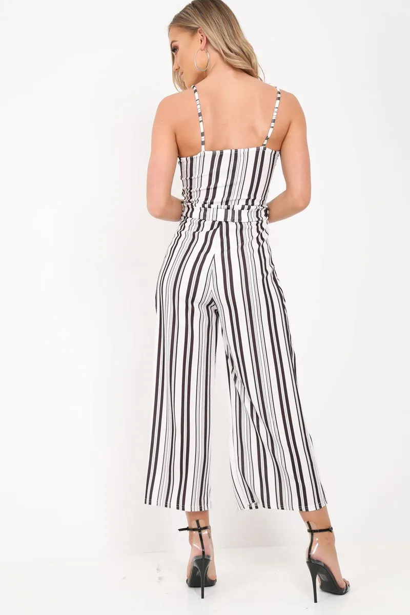 White Stripe Tie Waist Jumpsuit - Jakai