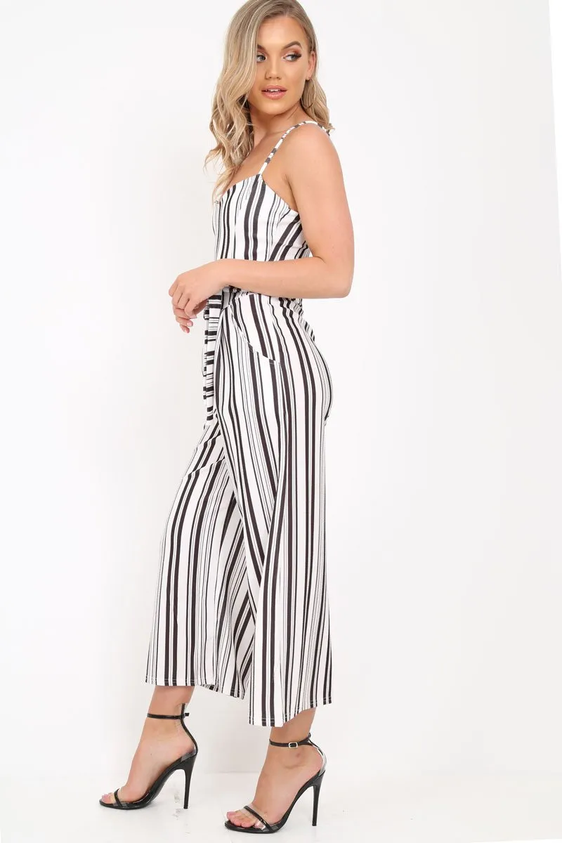 White Stripe Tie Waist Jumpsuit - Jakai