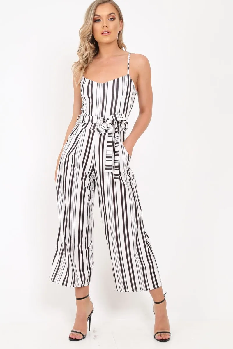 White Stripe Tie Waist Jumpsuit - Jakai