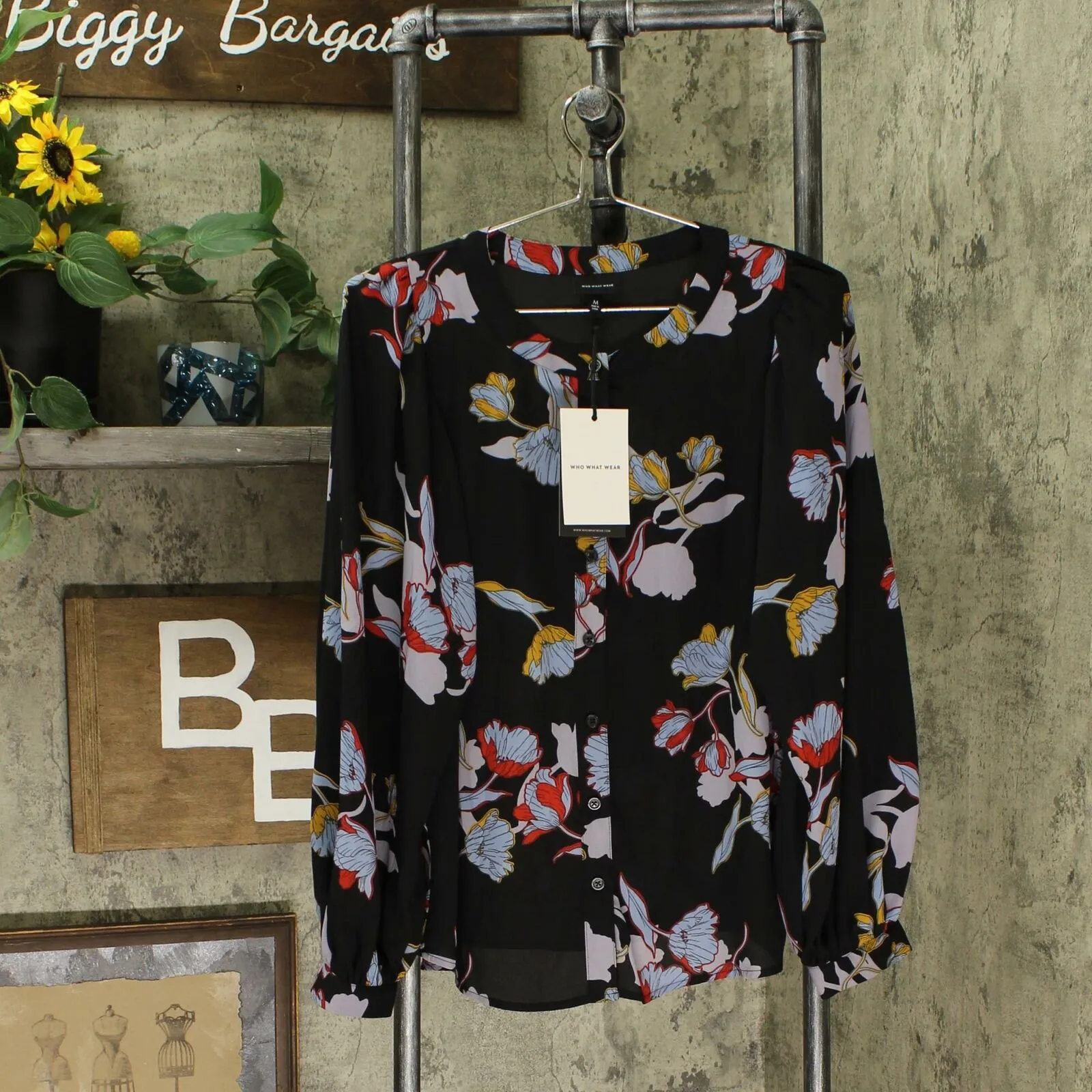 Who What Wear Women's Floral Print Balloon Long Sleeve Blouse