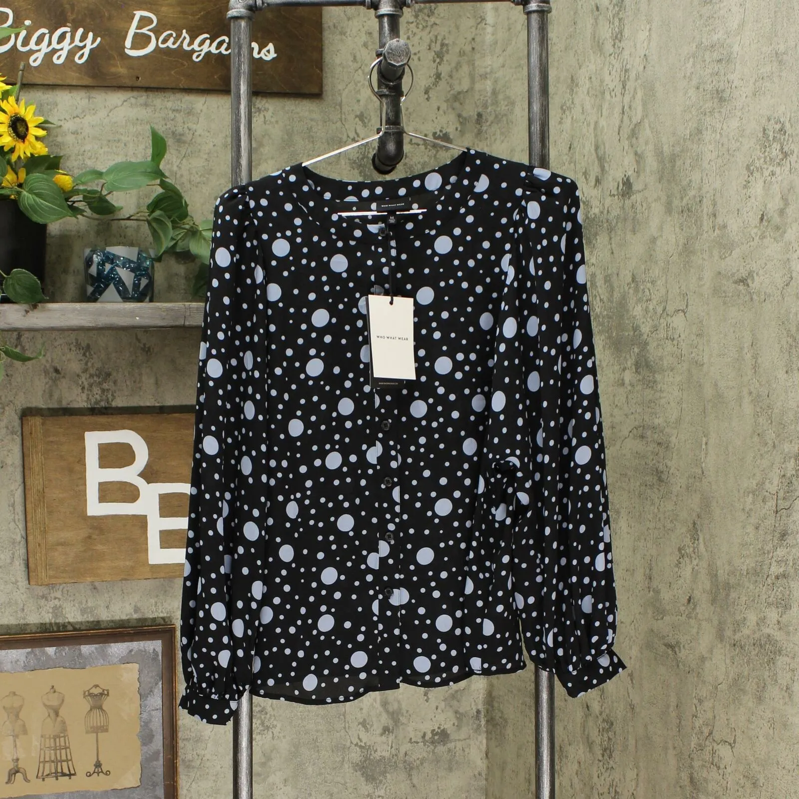 Who What Wear Women's Floral Print Balloon Long Sleeve Blouse