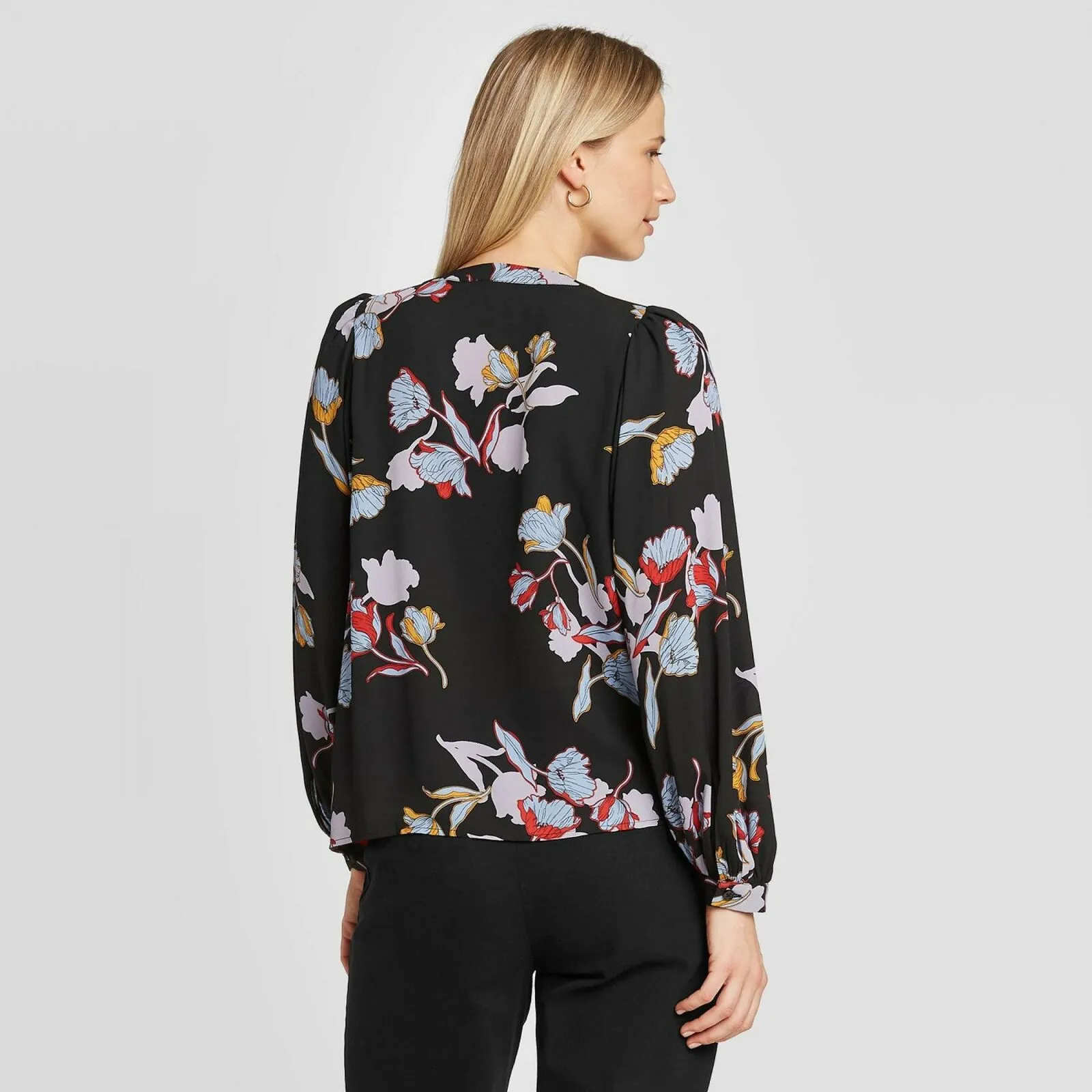 Who What Wear Women's Floral Print Balloon Long Sleeve Blouse