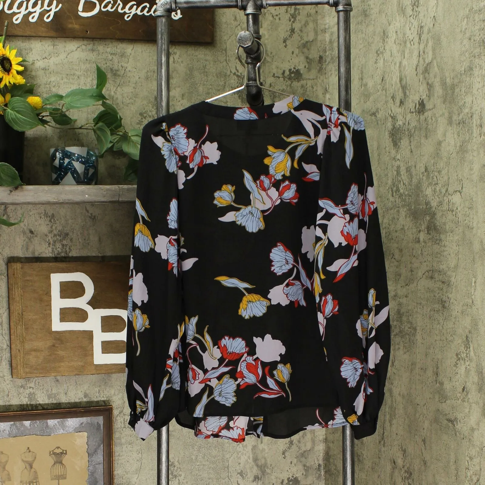Who What Wear Women's Floral Print Balloon Long Sleeve Blouse