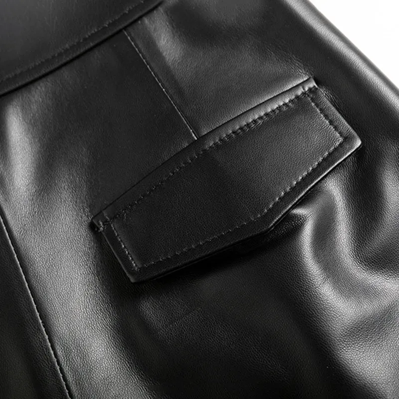 Women's Leather Sheepskin Shorts All-Match High-Waist Solid Pleated Wide-Leg Short Hot Pants 2022 Spring Autumn New SY3999