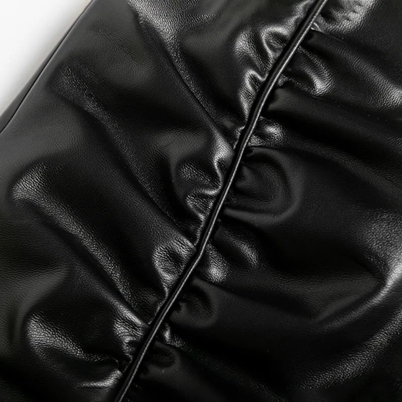 Women's Leather Sheepskin Shorts All-Match High-Waist Solid Pleated Wide-Leg Short Hot Pants 2022 Spring Autumn New SY3999