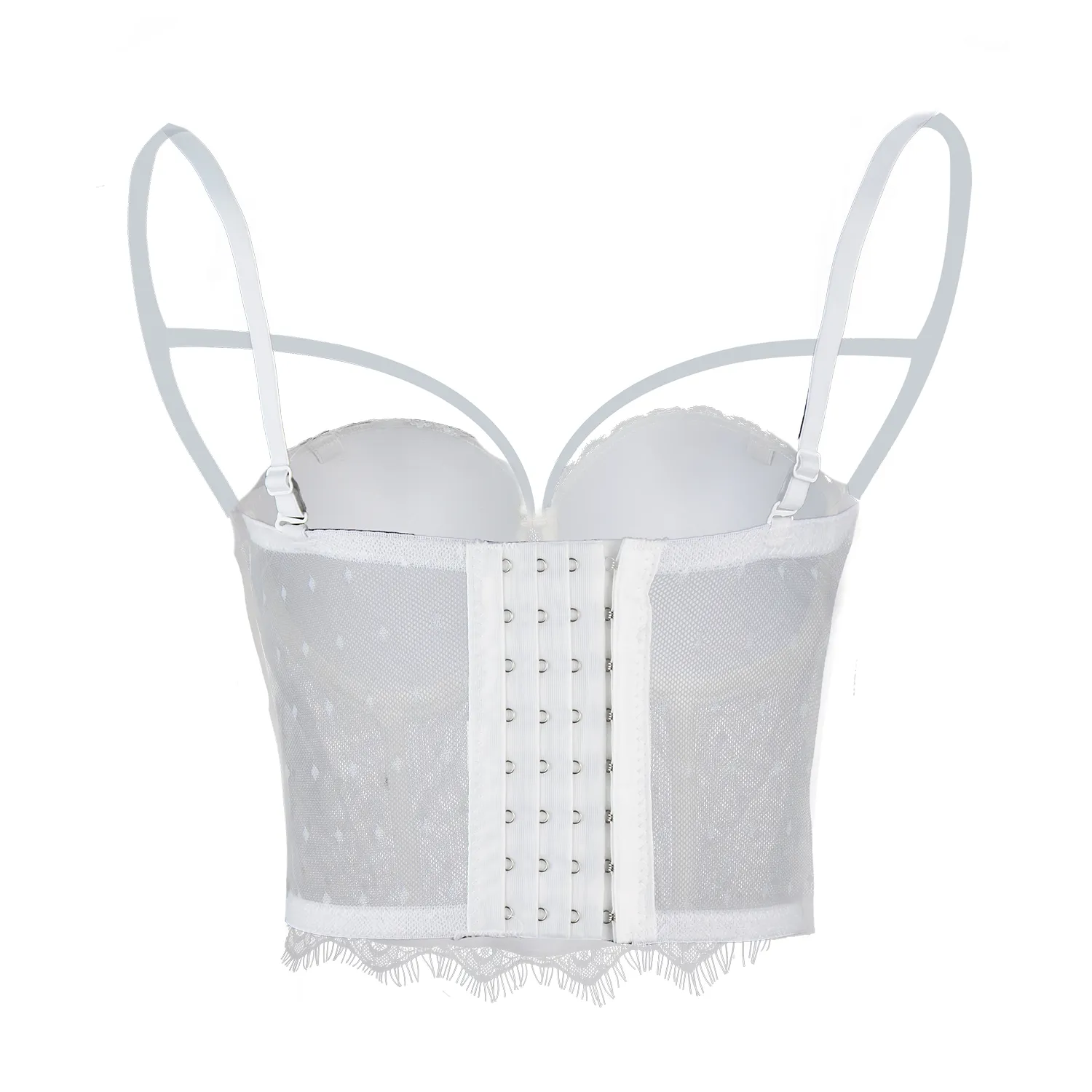 Women's Sexy Cut Cross Strappy Lace Mesh Bustier Tops Caged Cropped Top White