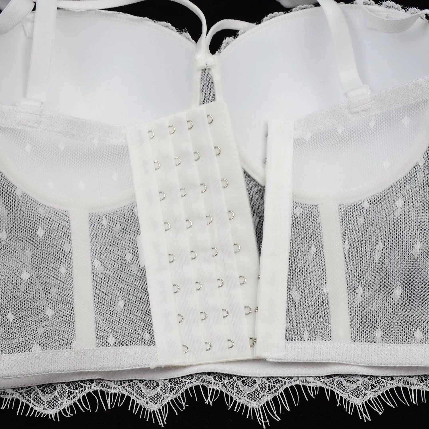 Women's Sexy Cut Cross Strappy Lace Mesh Bustier Tops Caged Cropped Top White