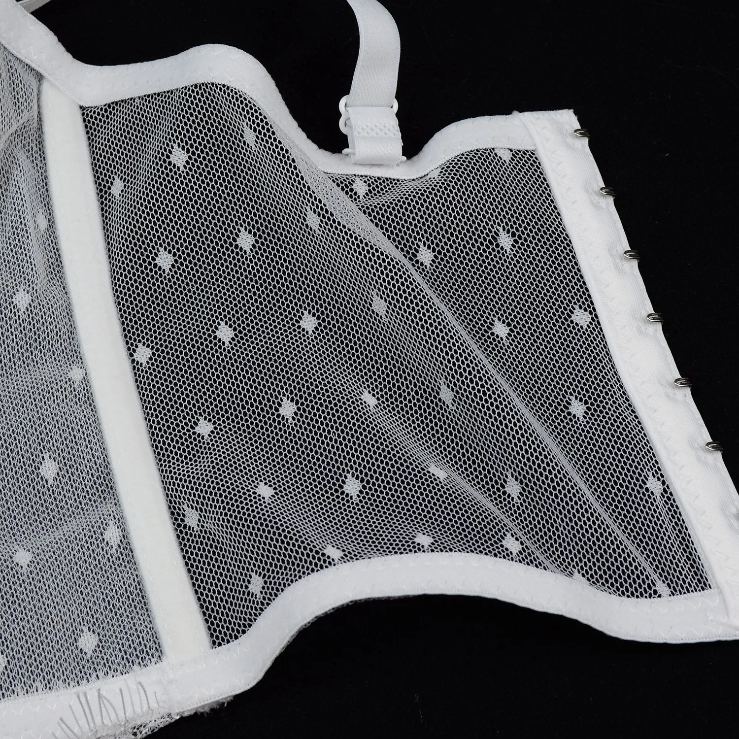 Women's Sexy Cut Cross Strappy Lace Mesh Bustier Tops Caged Cropped Top White