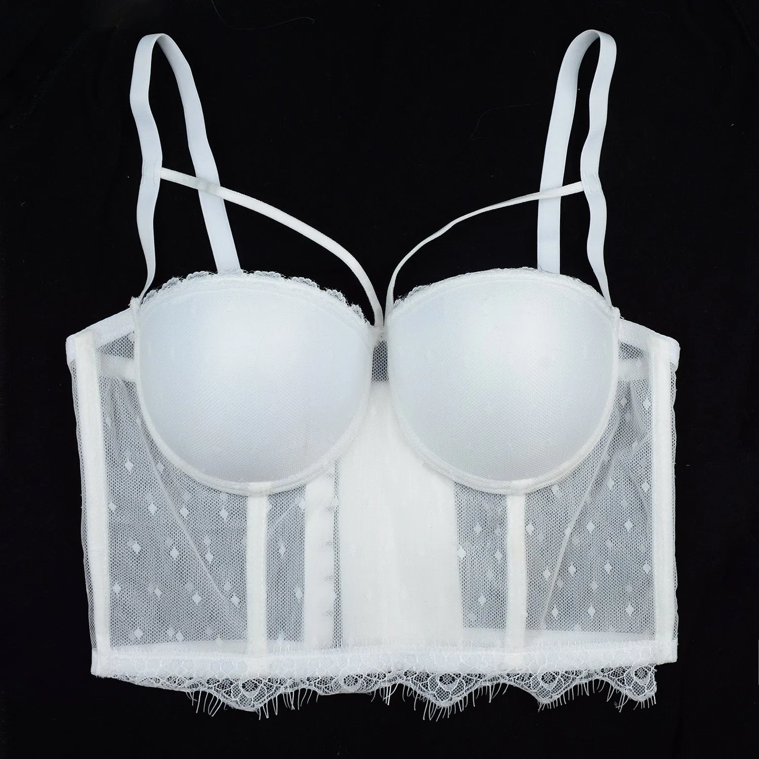 Women's Sexy Cut Cross Strappy Lace Mesh Bustier Tops Caged Cropped Top White