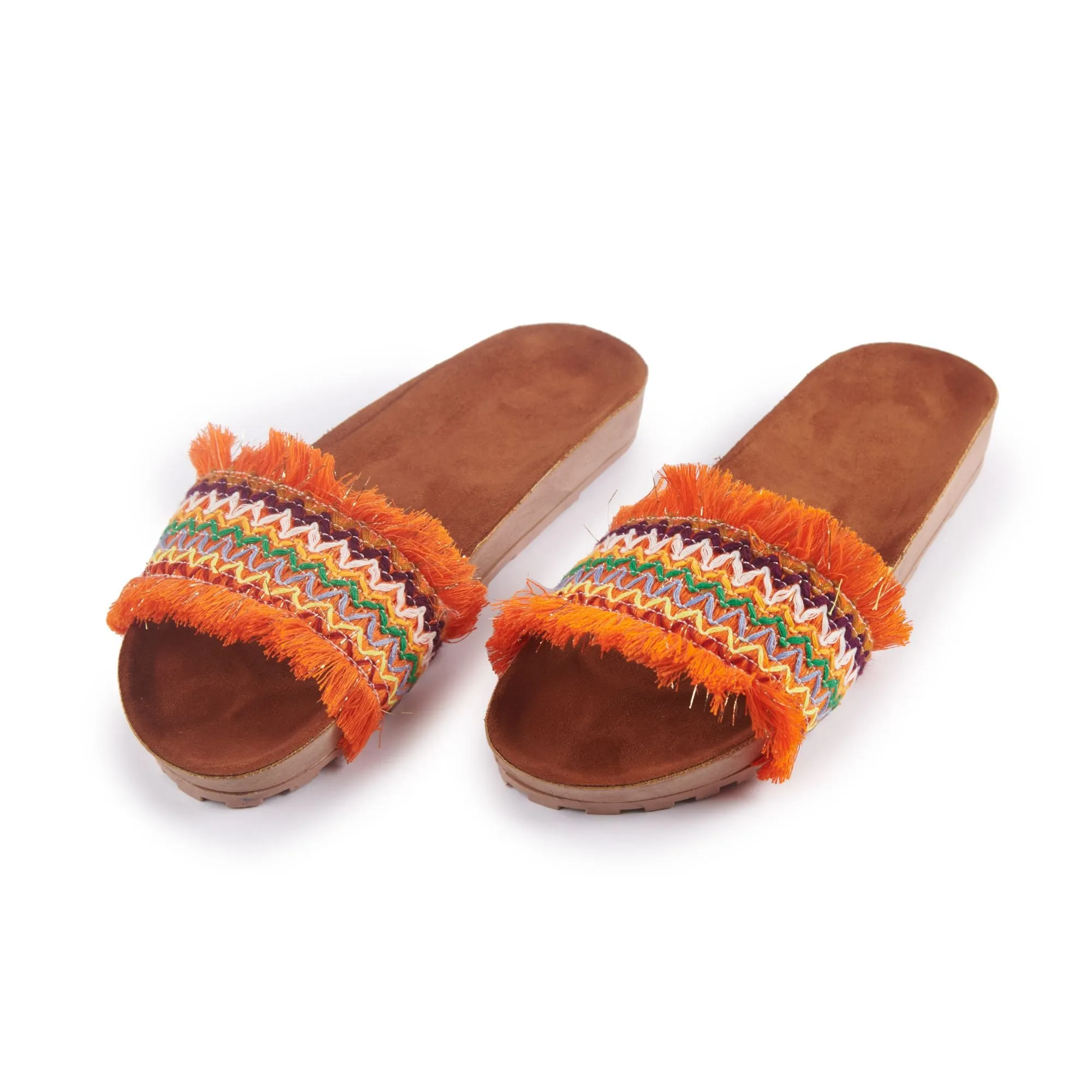Yenile | Fringy Summer Slippers - Orange
