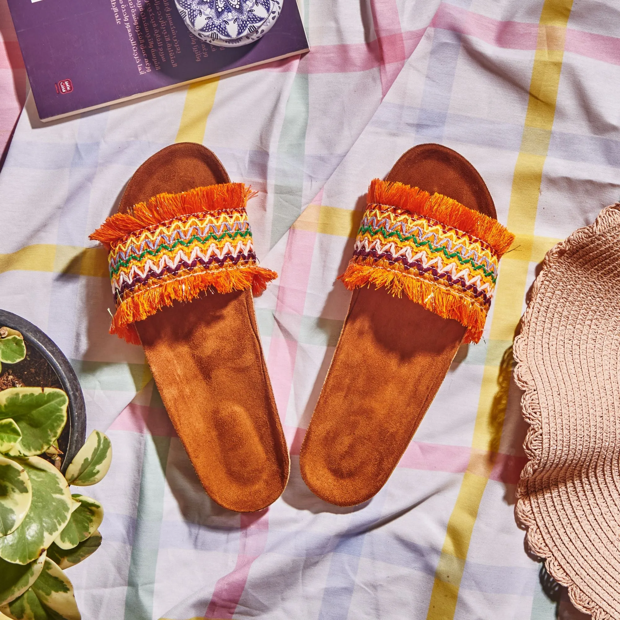 Yenile | Fringy Summer Slippers - Orange